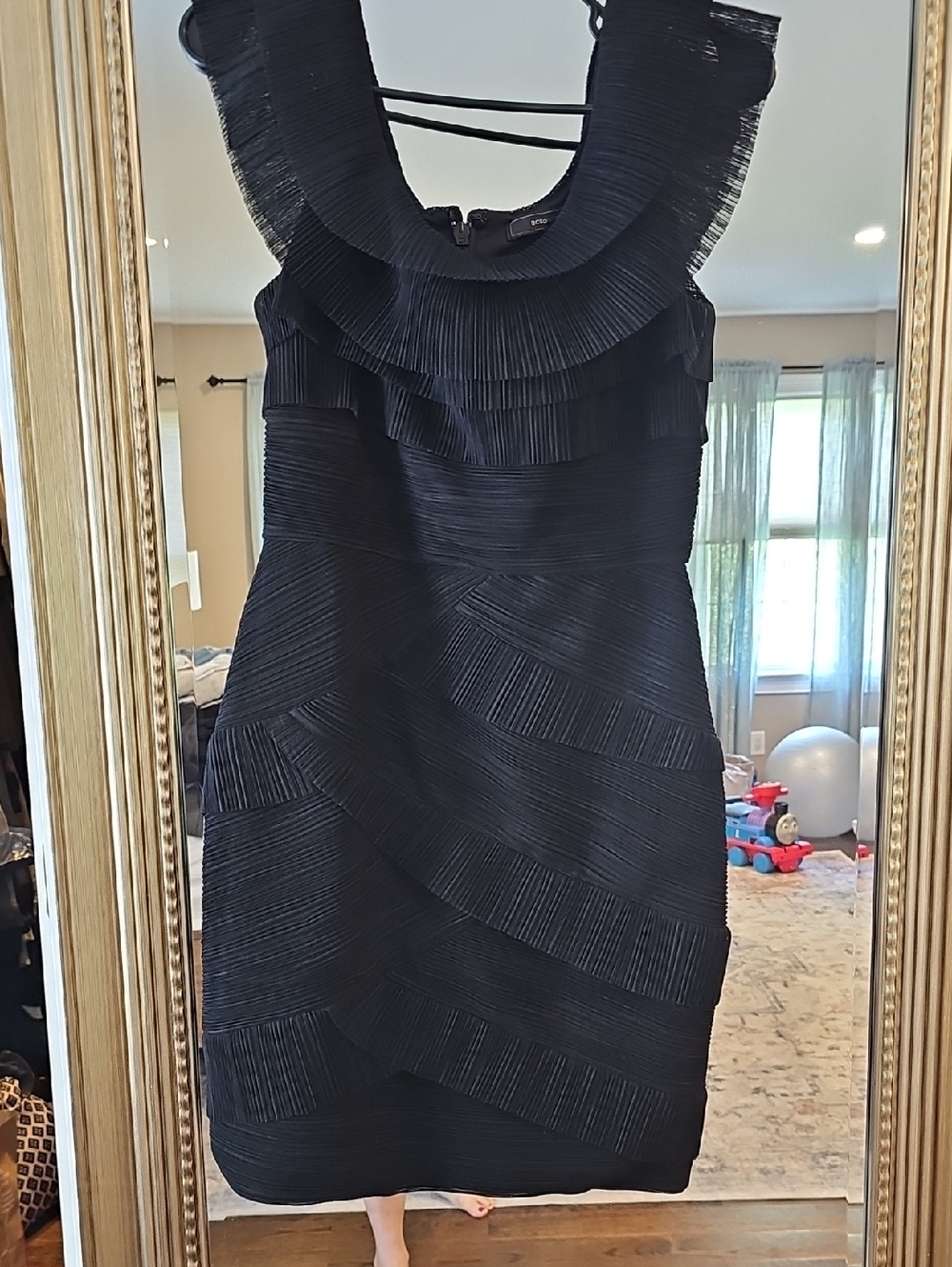 BCBGMaxAzria Black Pleated Ruffle Mini Dress